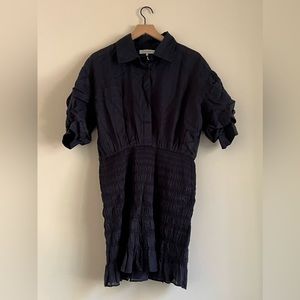 Frame Shirred Puff Sleeve Ramie Shirtdress